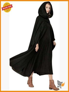 Gothic Winter Cloak with Hood - Renaissance Cape Trench Coat